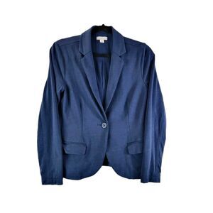 Garnet Hill Blazer Jacket Collar Navy Blue Women's 6 Career Classic Cotton Soft